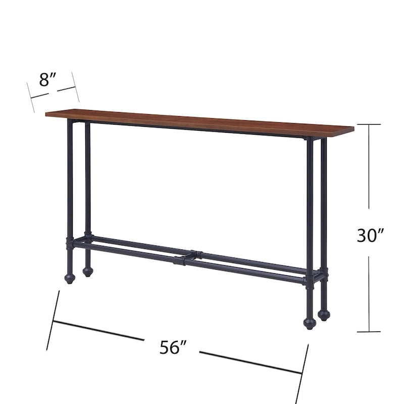 Industrial Console Table with Matte Black Iron Base and Espresso Top - 56W in.