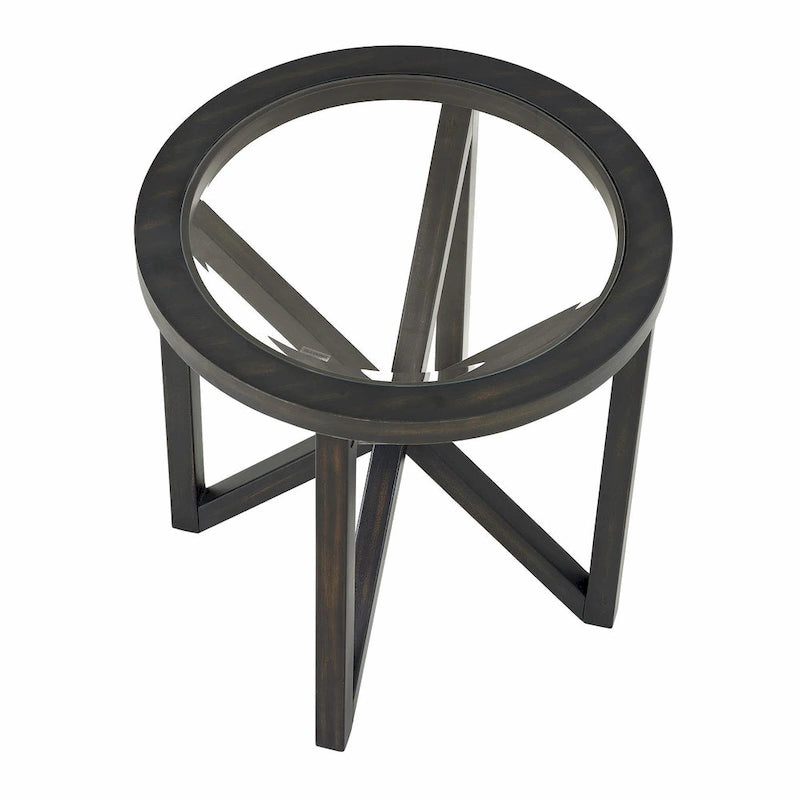 Modern Round Glass-Top Coffee Table with Solid Wood Base - 22x22 in.