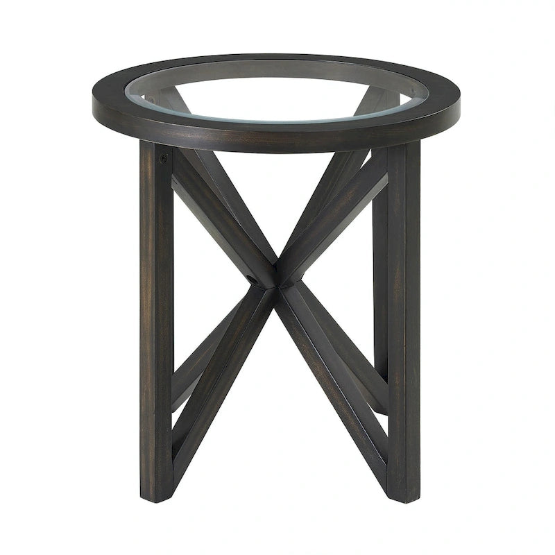 Modern Round Glass-Top Coffee Table with Solid Wood Base - 22x22 in.