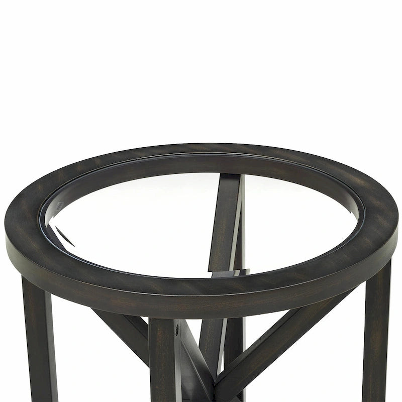 Modern Round Glass-Top Coffee Table with Solid Wood Base - 22x22 in.