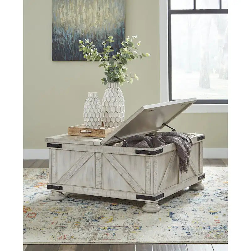 Rustic Farmhouse Square Coffee Table with Lift-Top Storage - 36W x 36D x 18H