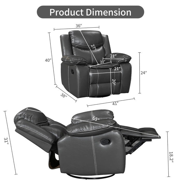 360° Swivel Rocking Recliner Chair with Overstuffed Armrests - 300 lb Capacity