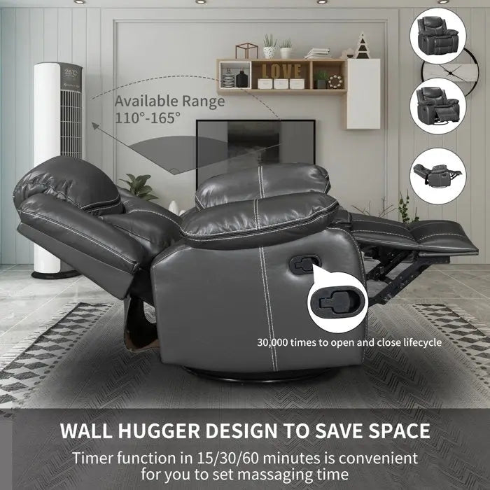 360° Swivel Rocking Recliner Chair with Overstuffed Armrests - 300 lb Capacity
