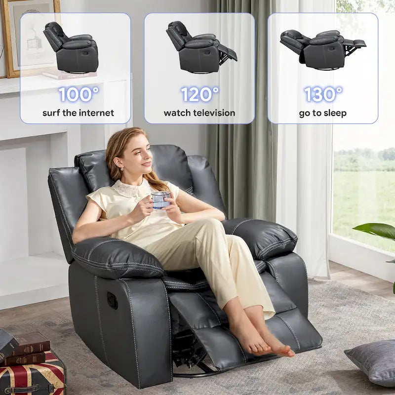 360° draaibare schommelstoel met verstelbare rugleuning, extra dikke armleuningen - draagvermogen 300 lb