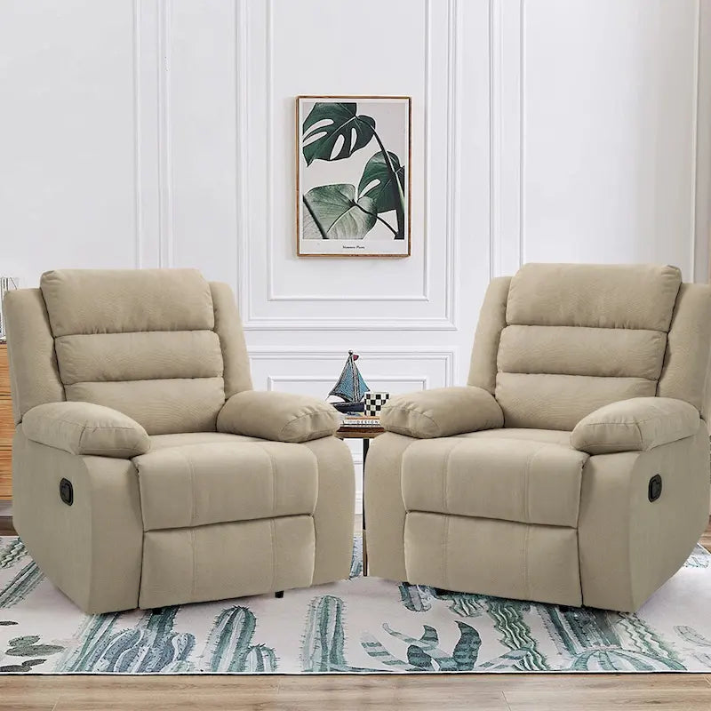 Set of 2 Manual Pushback Recliner Chairs in Cotton Fabric - 155° Recline