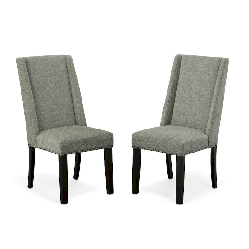 Sedie da pranzo imbottite con schienale ad ala e borchie decorative, set da 2