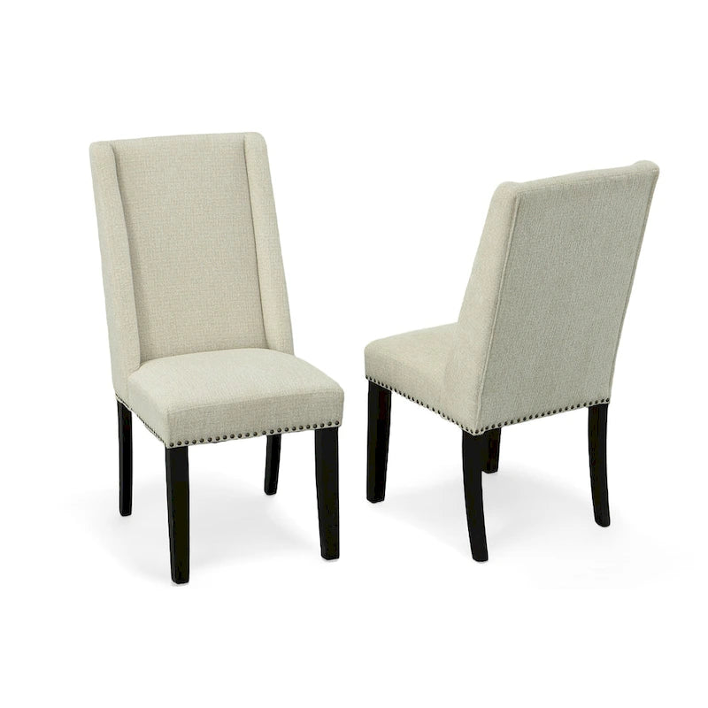 Sedie da pranzo imbottite con schienale ad ala e borchie decorative, set da 2