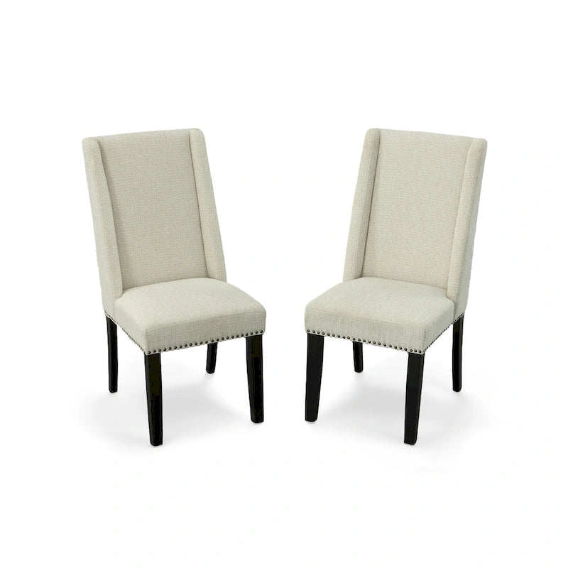 Sedie da pranzo imbottite con schienale ad ala e borchie decorative, set da 2
