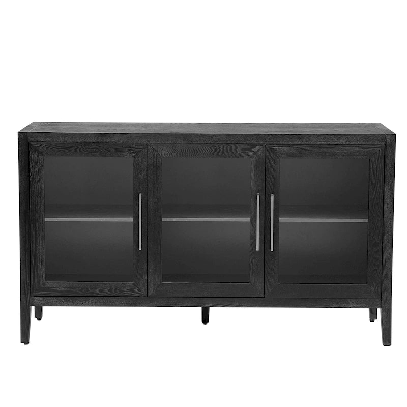 3-Door Wood Storage Cabinet with Tempered Glass Doors and Adjustable Shelves