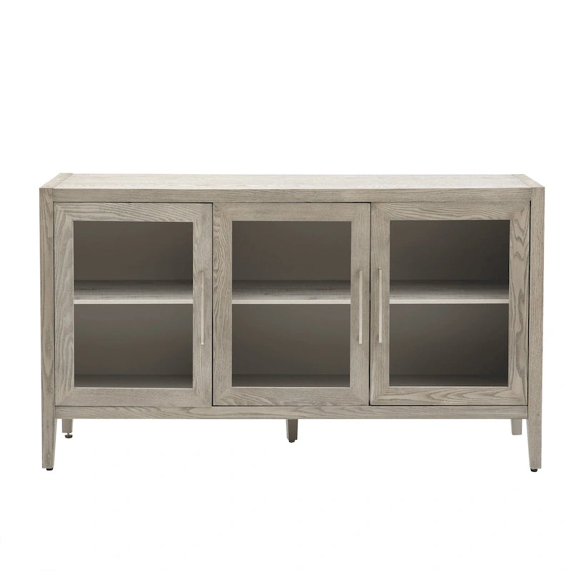3-Door Wood Storage Cabinet with Tempered Glass Doors and Adjustable Shelves