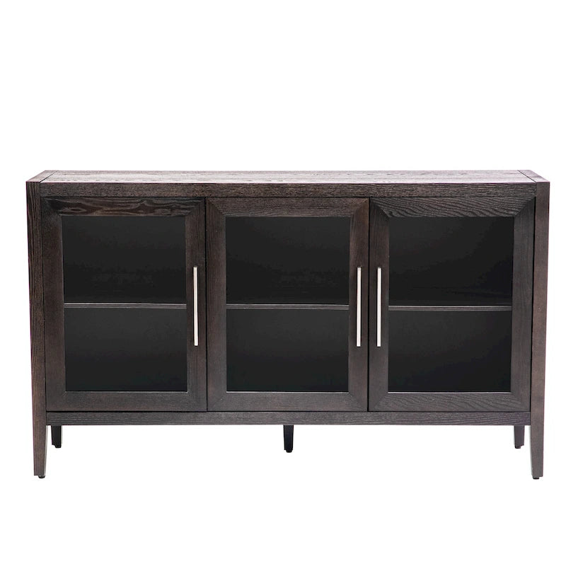 3-Door Wood Storage Cabinet with Tempered Glass Doors and Adjustable Shelves