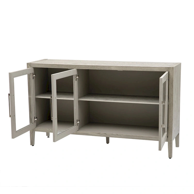 3-Door Wood Storage Cabinet with Tempered Glass Doors and Adjustable Shelves