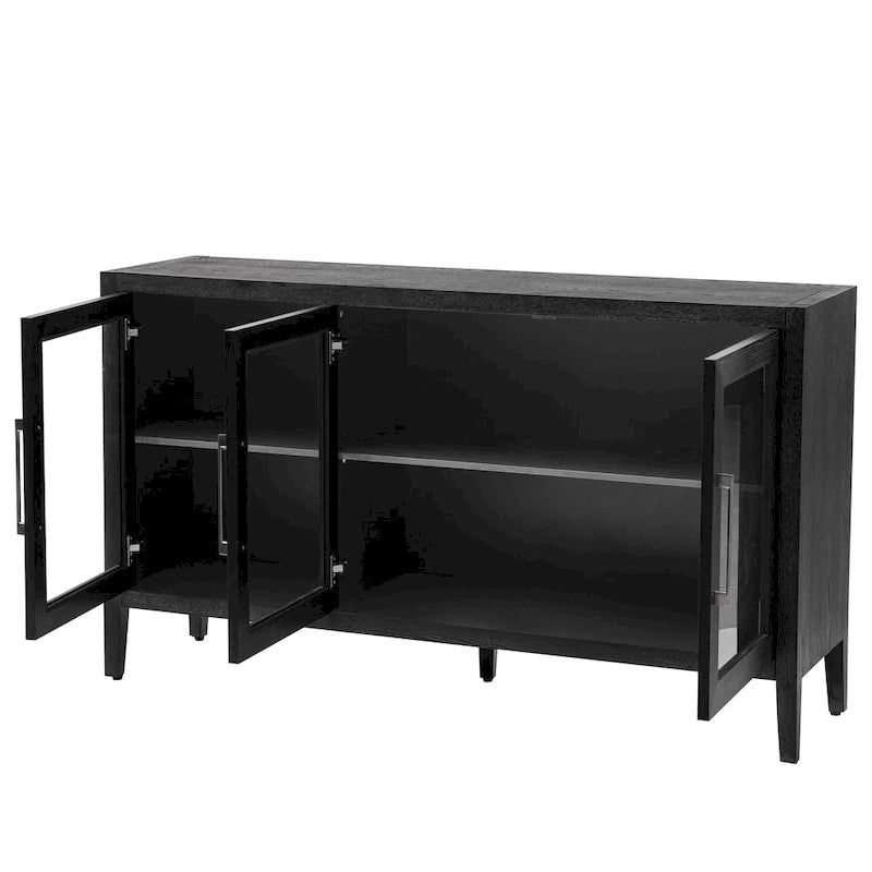 3-Door Wood Storage Cabinet with Tempered Glass Doors and Adjustable Shelves
