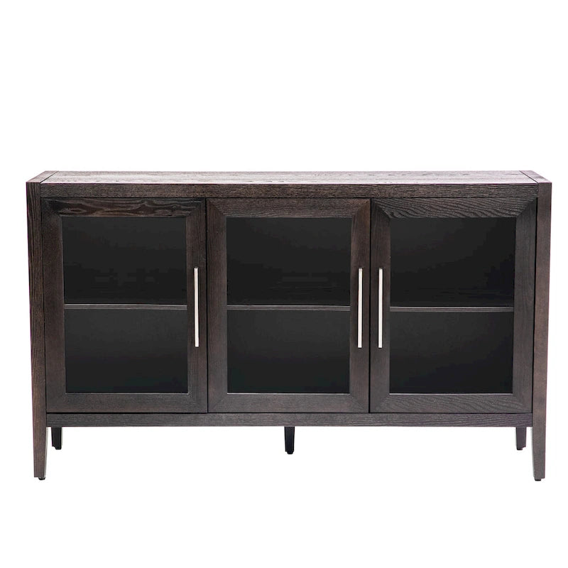 3-Door Wood Storage Cabinet with Tempered Glass Doors and Adjustable Shelves