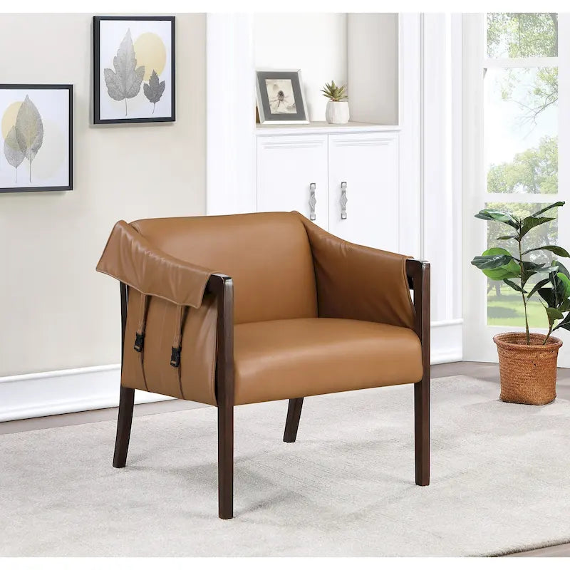 Mid-Century Faux Leather Sling Accent Chair