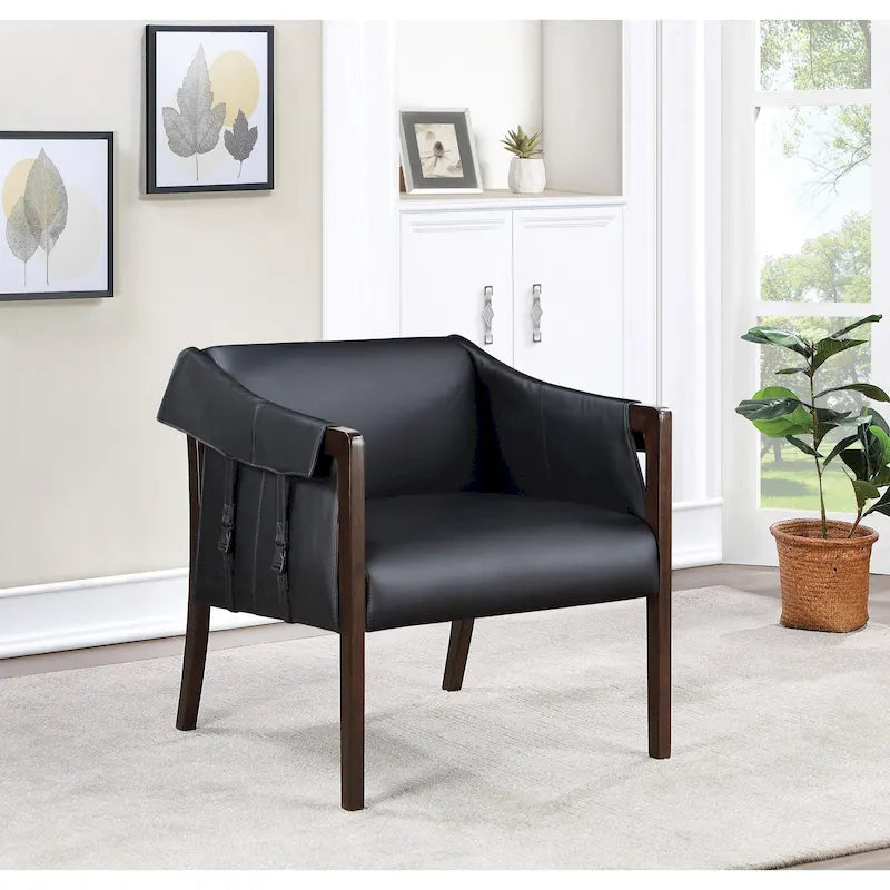 Mid-Century Faux Leather Sling Accent Chair