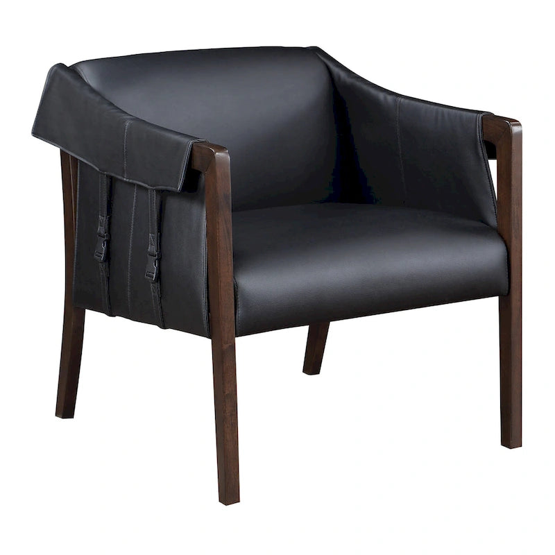 Mid-Century Faux Leather Sling Accent Chair