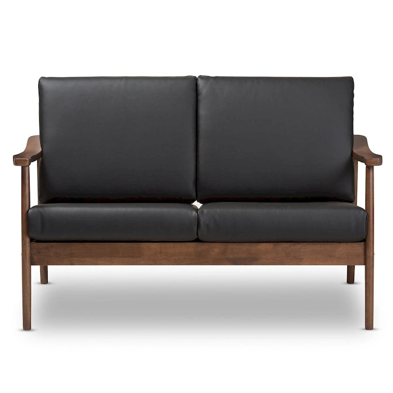Mid-Century Modern 2-Seater Loveseat with Rubberwood Frame and Removable Cushions