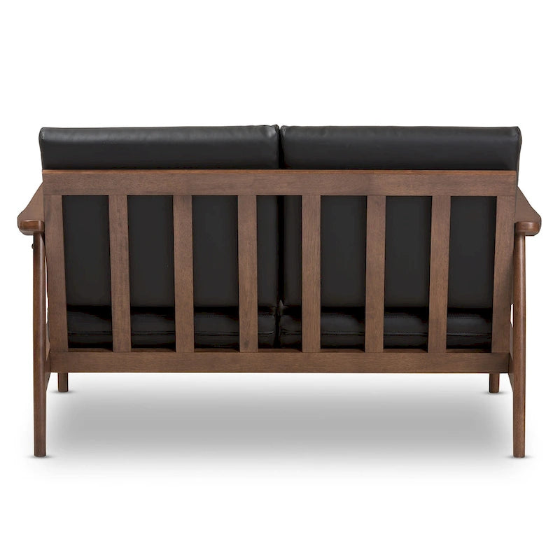 Nowoczesna 2-osobowa sofa w stylu mid-century z ramą z drewna kauczukowego i zdejmowanymi poduszkami