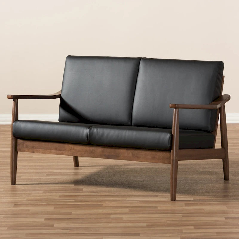 Nowoczesna 2-osobowa sofa w stylu mid-century z ramą z drewna kauczukowego i zdejmowanymi poduszkami