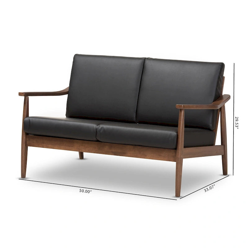 Nowoczesna 2-osobowa sofa w stylu mid-century z ramą z drewna kauczukowego i zdejmowanymi poduszkami