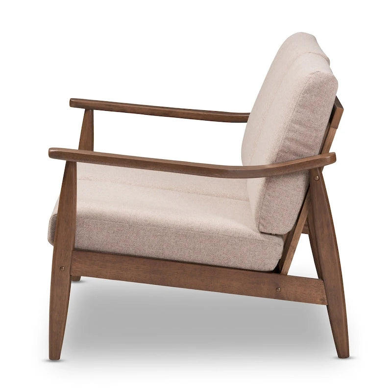 Nowoczesna 2-osobowa sofa w stylu mid-century z ramą z drewna kauczukowego i zdejmowanymi poduszkami