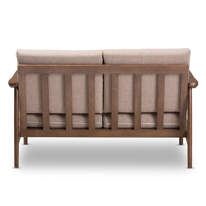 Nowoczesna 2-osobowa sofa w stylu mid-century z ramą z drewna kauczukowego i zdejmowanymi poduszkami