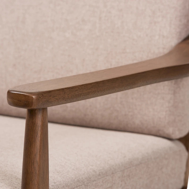 Nowoczesna 2-osobowa sofa w stylu mid-century z ramą z drewna kauczukowego i zdejmowanymi poduszkami
