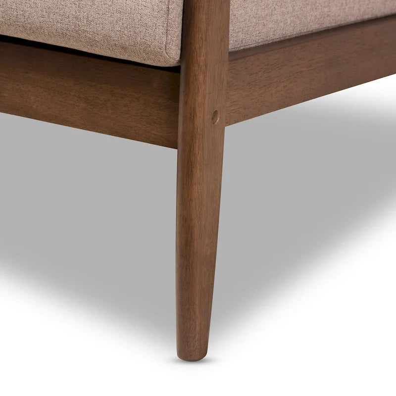 Nowoczesna 2-osobowa sofa w stylu mid-century z ramą z drewna kauczukowego i zdejmowanymi poduszkami