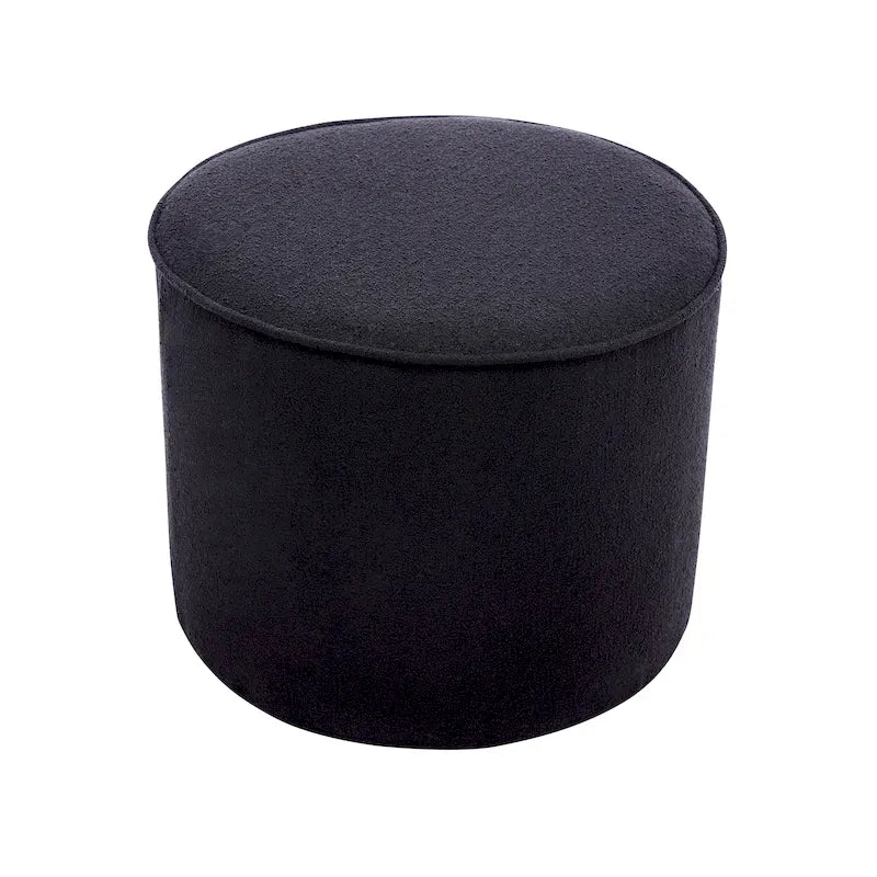 Round Boucle Fabric Ottoman - Footrest, Side Table, or Stool