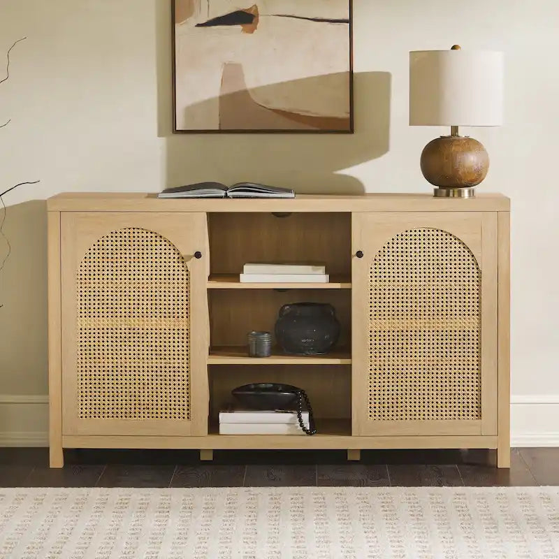 2-Door 58-inch Sideboard with Arched Rattan Panels