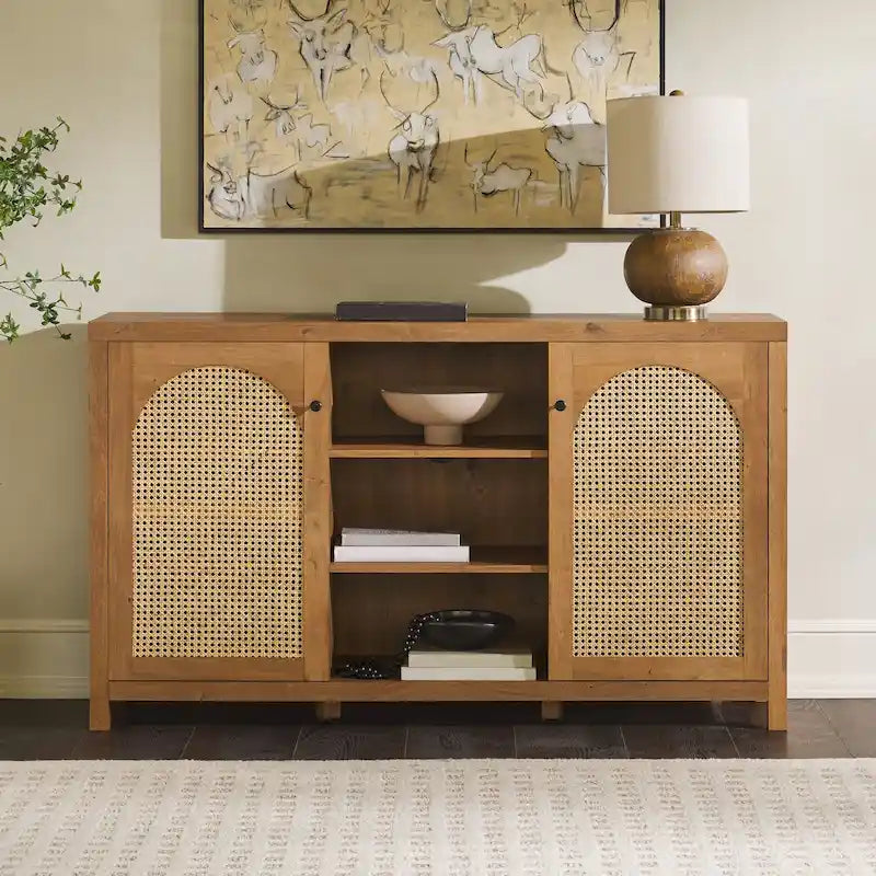 2-Door 58-inch Sideboard with Arched Rattan Panels