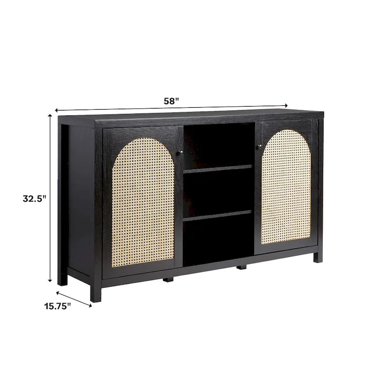 2-Door 58-inch Sideboard with Arched Rattan Panels