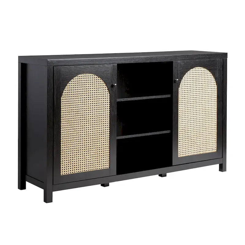 2-Door 58-inch Sideboard with Arched Rattan Panels
