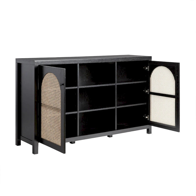 2-Door 58-inch Sideboard with Arched Rattan Panels