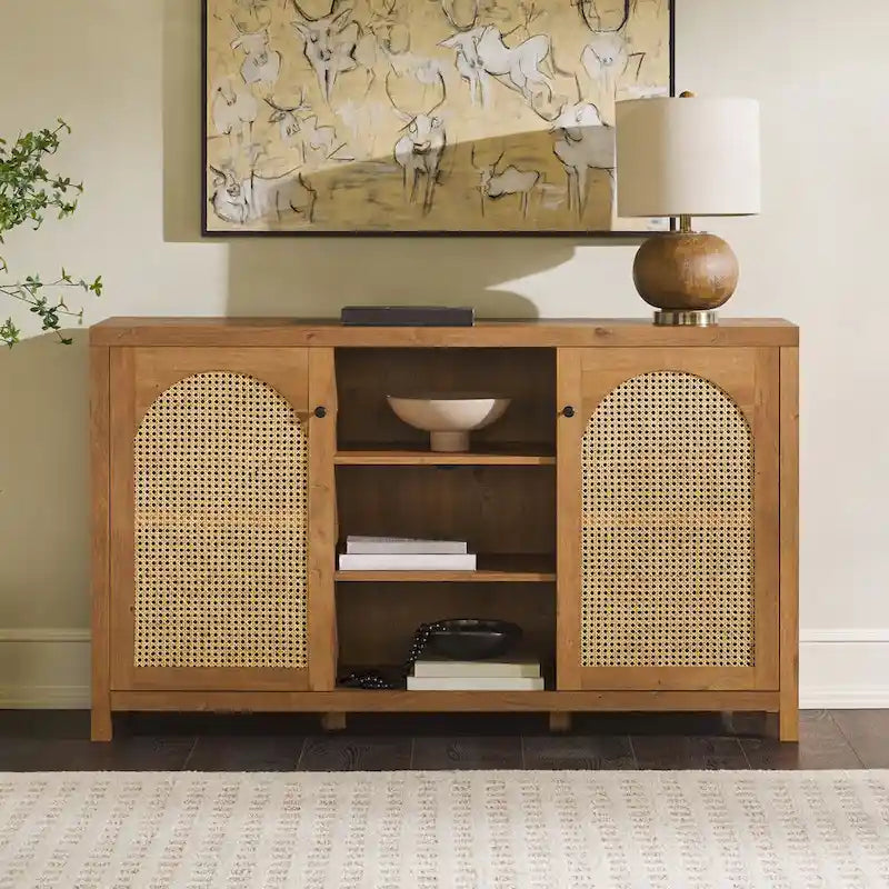 2-Door 58-inch Sideboard with Arched Rattan Panels