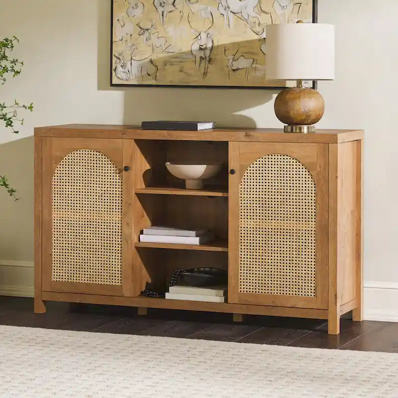 2-Door 58-inch Sideboard with Arched Rattan Panels