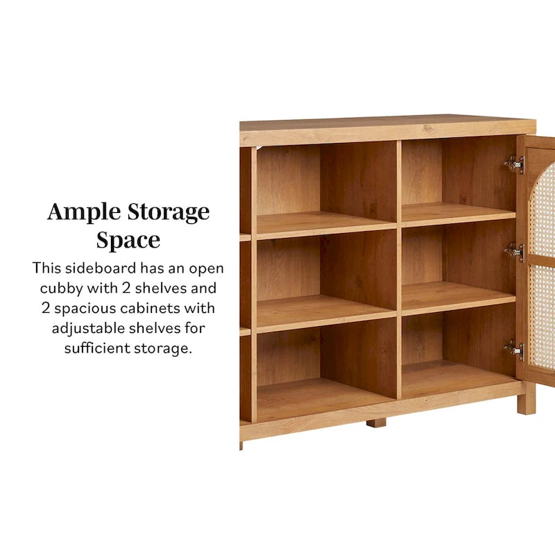 2-Door 58-inch Sideboard with Arched Rattan Panels