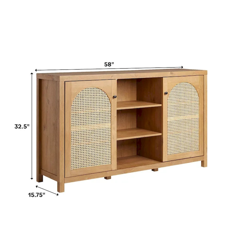 2-Door 58-inch Sideboard with Arched Rattan Panels