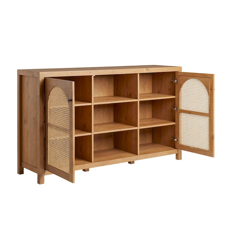 2-Door 58-inch Sideboard with Arched Rattan Panels