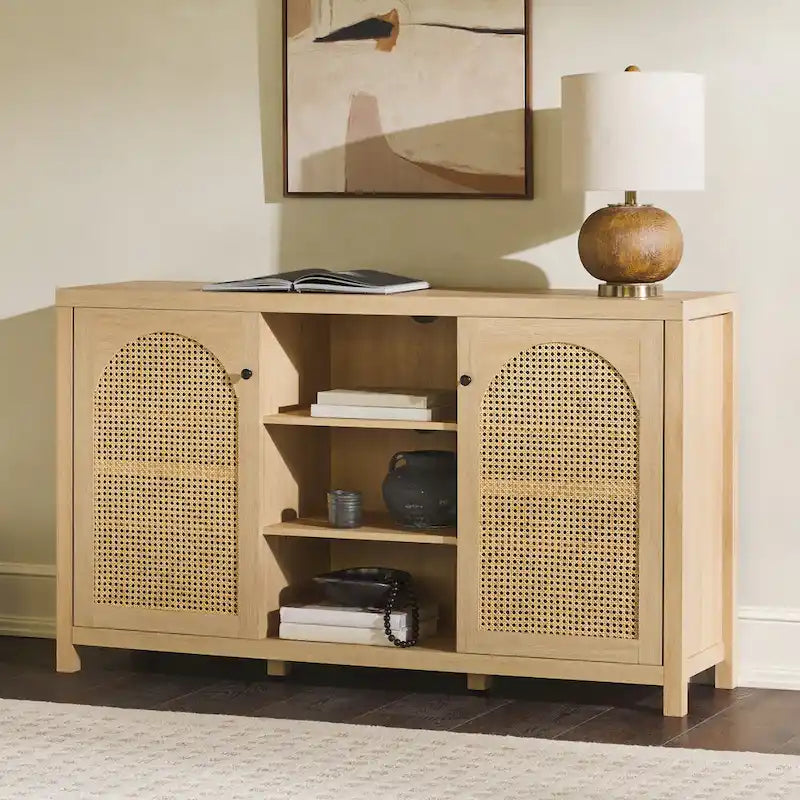 2-Door 58-inch Sideboard with Arched Rattan Panels