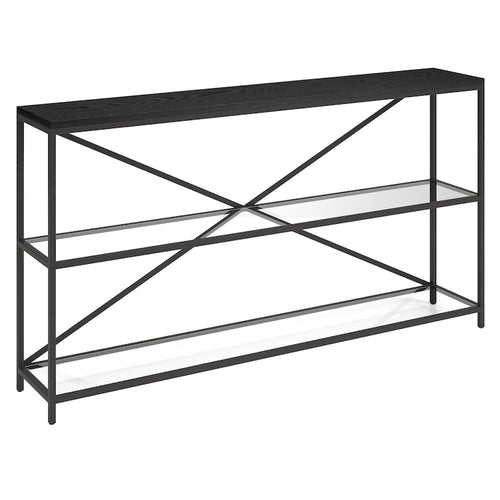 55-inch Modern Farmhouse Console Table with Steel Frame and Tempered Glass Shelves