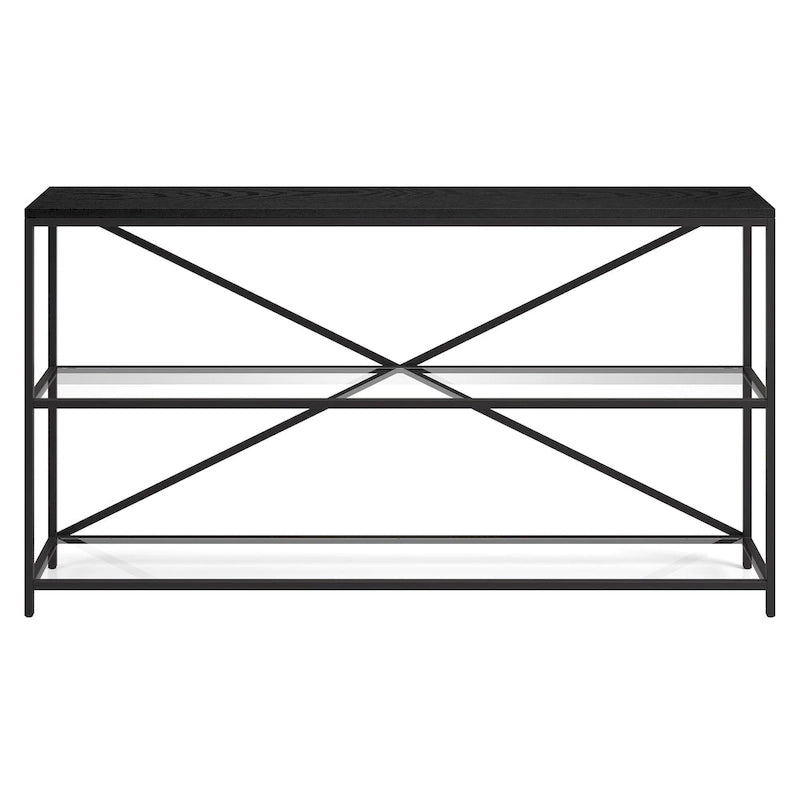 55-inch Modern Farmhouse Console Table with Steel Frame and Tempered Glass Shelves