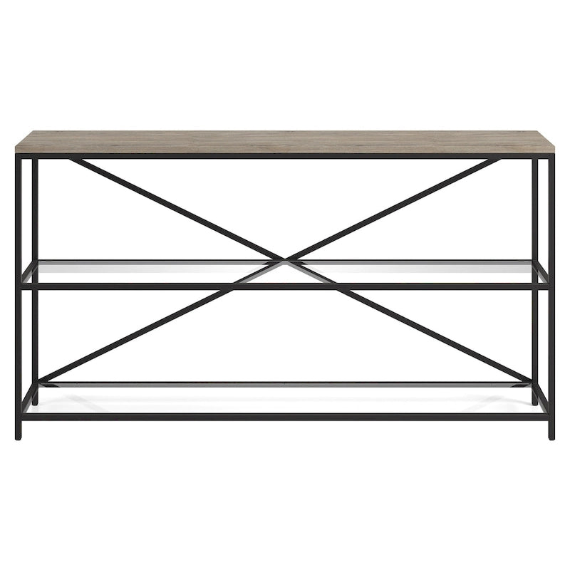 55-inch Modern Farmhouse Console Table with Steel Frame and Tempered Glass Shelves
