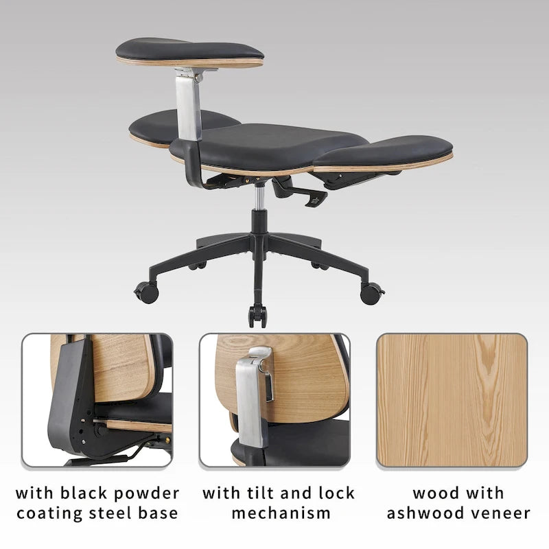 Ergonomische meditatiestoel met verstelbare rugleuning, armleuningen en gasveer - PU-leer