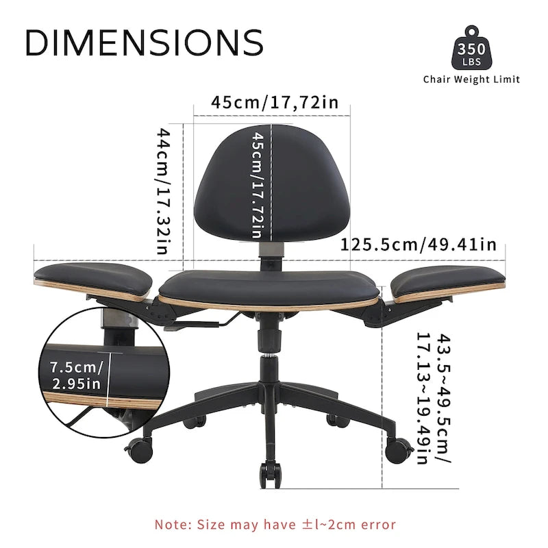 Ergonomische meditatiestoel met verstelbare rugleuning, armleuningen en gasveer - PU-leer