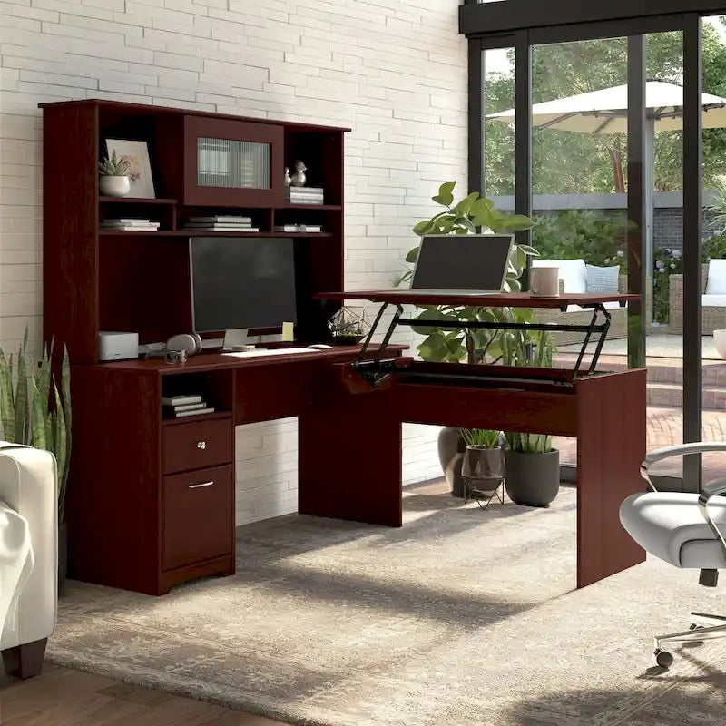 60-inch Computer Desk with File Drawer, Box Drawer, and Open Cubby Storage