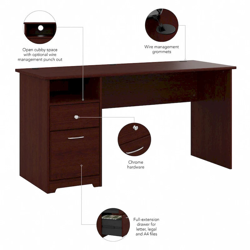60-inch Computer Desk with File Drawer, Box Drawer, and Open Cubby Storage