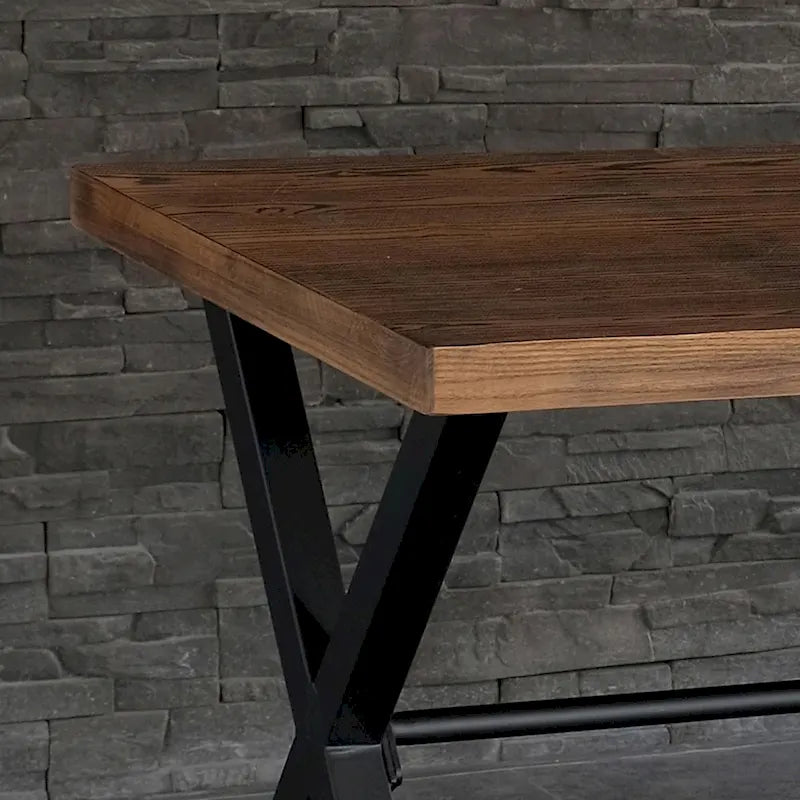 Industrial Computer Desk with Hardwood Top and X-Shape Metal Base