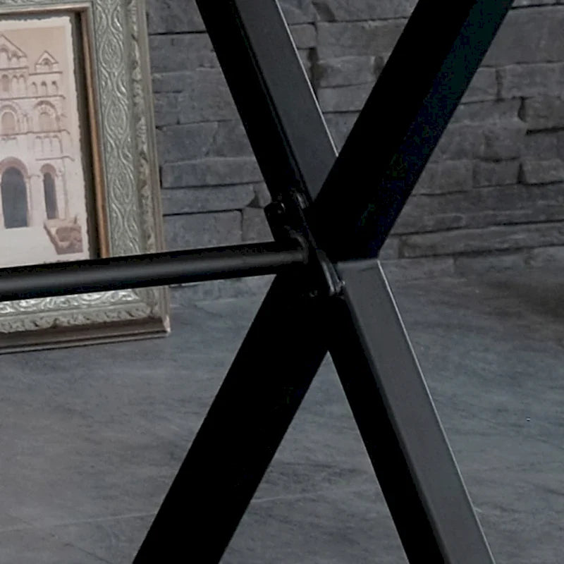 Scrivania industriale per computer con piano in legno massello e base metallica a X